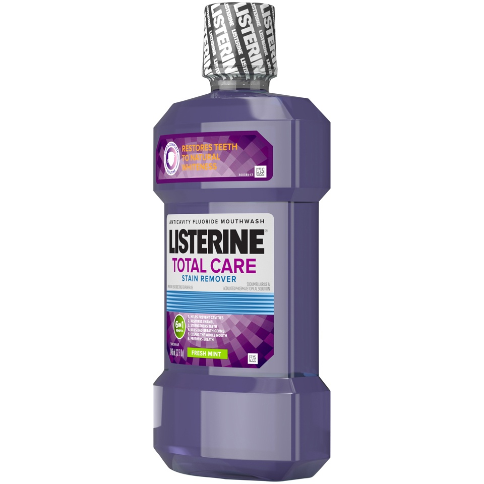 slide 3 of 6, Listerine Total Care Whitening Mouthwash, 6 Benefit Fluoride Anticavity Mouthwash for Stain Removal and Bad Breath, Fresh Mint Flavor, 32 oz