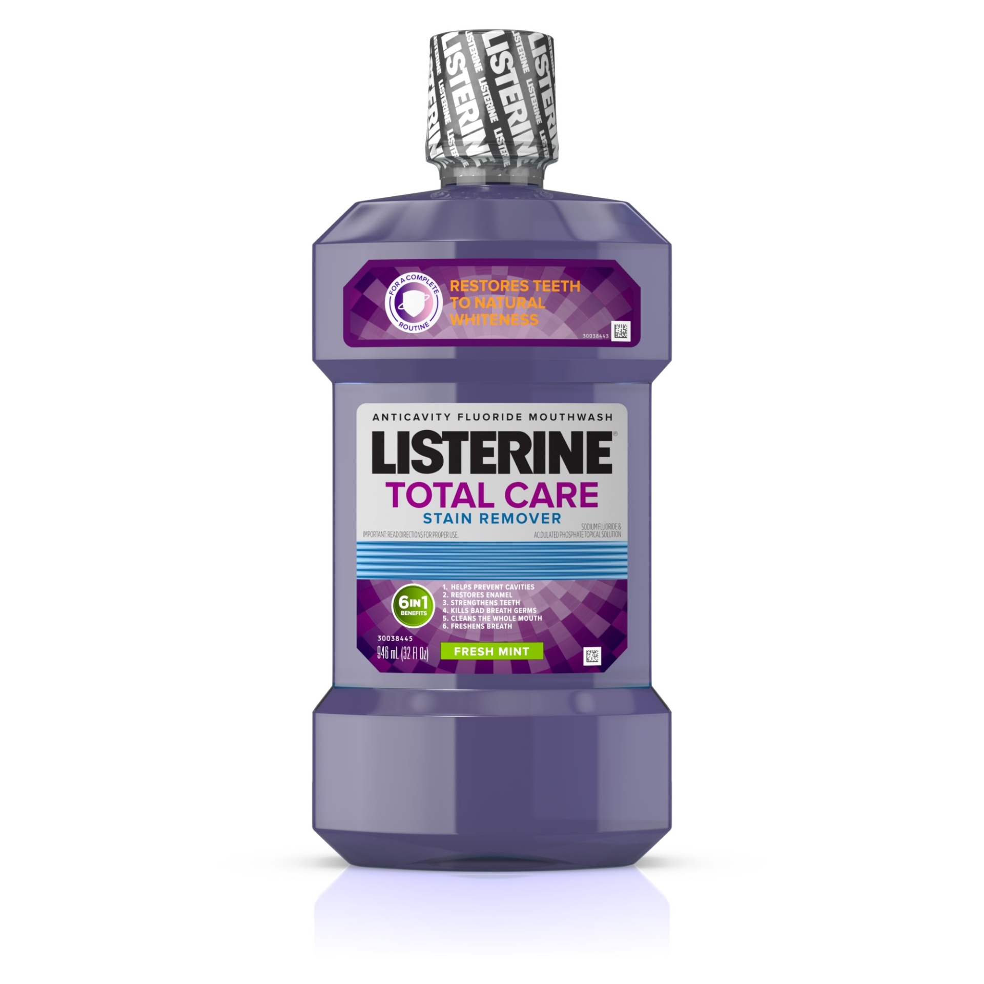 slide 1 of 6, Listerine Total Care Whitening Mouthwash, 6 Benefit Fluoride Anticavity Mouthwash for Stain Removal and Bad Breath, Fresh Mint Flavor, 32 oz