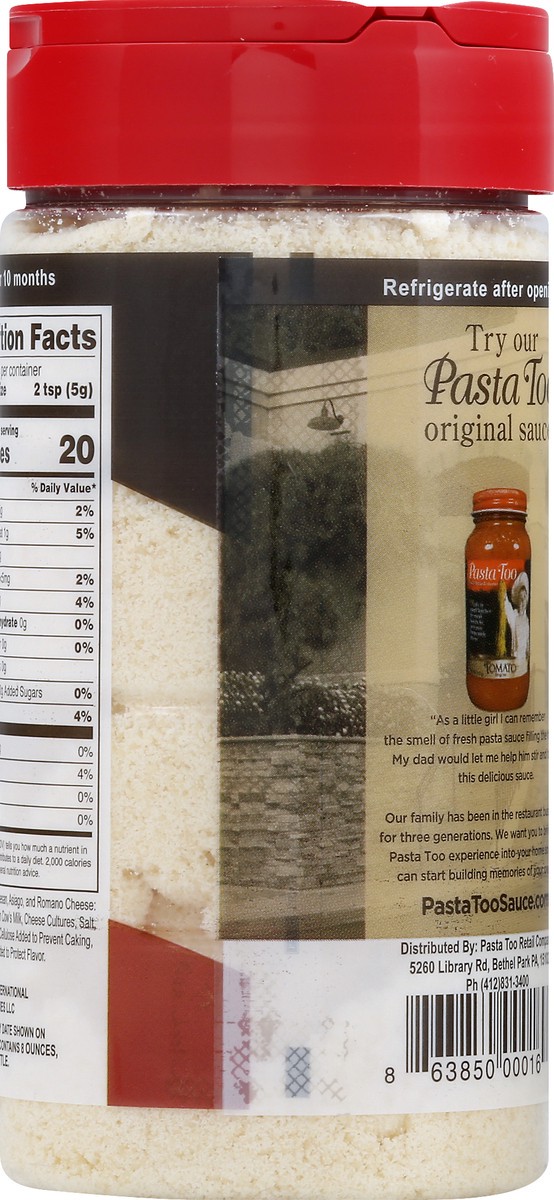 slide 6 of 13, Pasta Too 3 Cheese Blend Cheese 8 oz, 8 oz