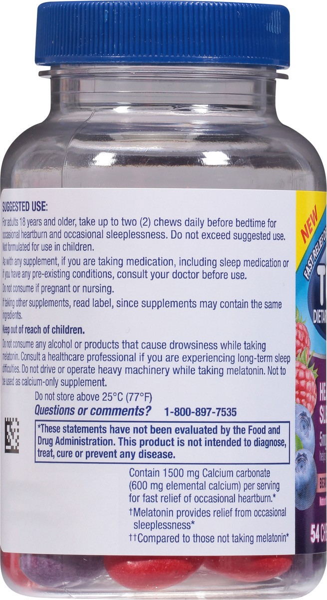 slide 5 of 13, TUMS+ Heartburn+ Sleep Support Supplement with Melatonin for Heartburn and Sleep Support - 54 Count, 54 ct