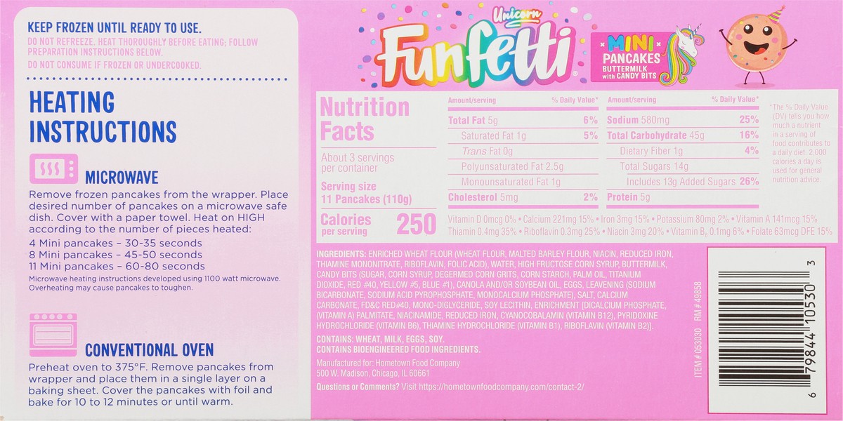 slide 3 of 9, Pillsbury Funfetti Frozen Unicorn Pink Mini Buttermilk Pancakes with Candy Bits, 40 Count Pack, 14.1 oz