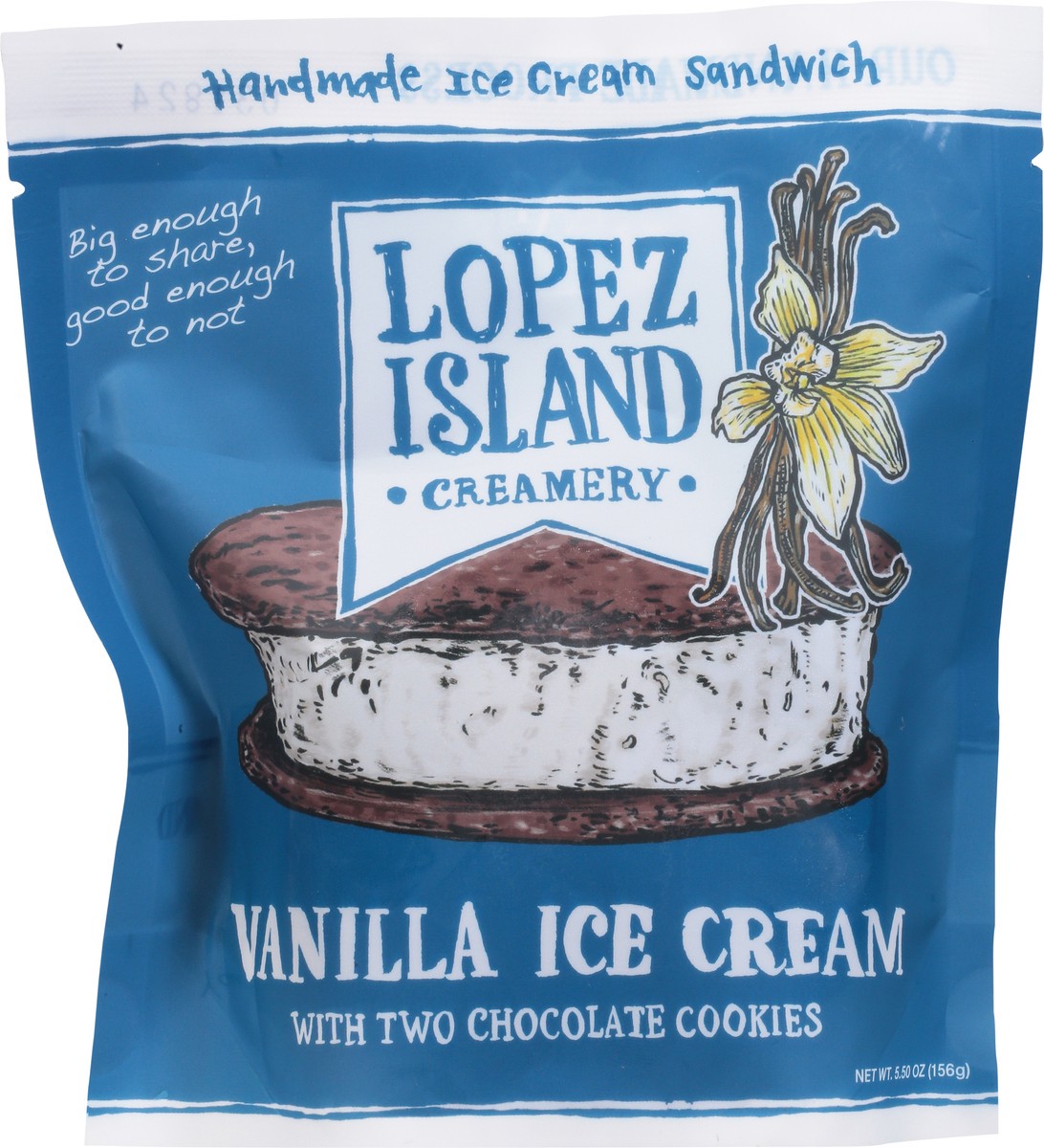 slide 5 of 14, Lopez Island Creamery Handmade Vanilla Ice Cream Sandwich with Two Chocolate Cookies 5.50 oz, 16 fl oz