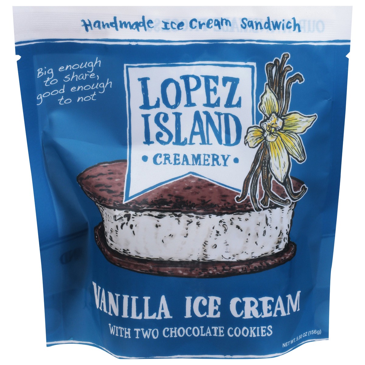 slide 7 of 14, Lopez Island Creamery Handmade Vanilla Ice Cream Sandwich with Two Chocolate Cookies 5.50 oz, 16 fl oz