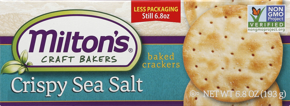 slide 9 of 11, Milton's Craft Bakers Miltons Baked Crackers, Crispy Sea Salt, 6.8 oz