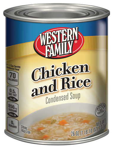 slide 1 of 1, Western Family Soup Chicken Rice, 26 oz