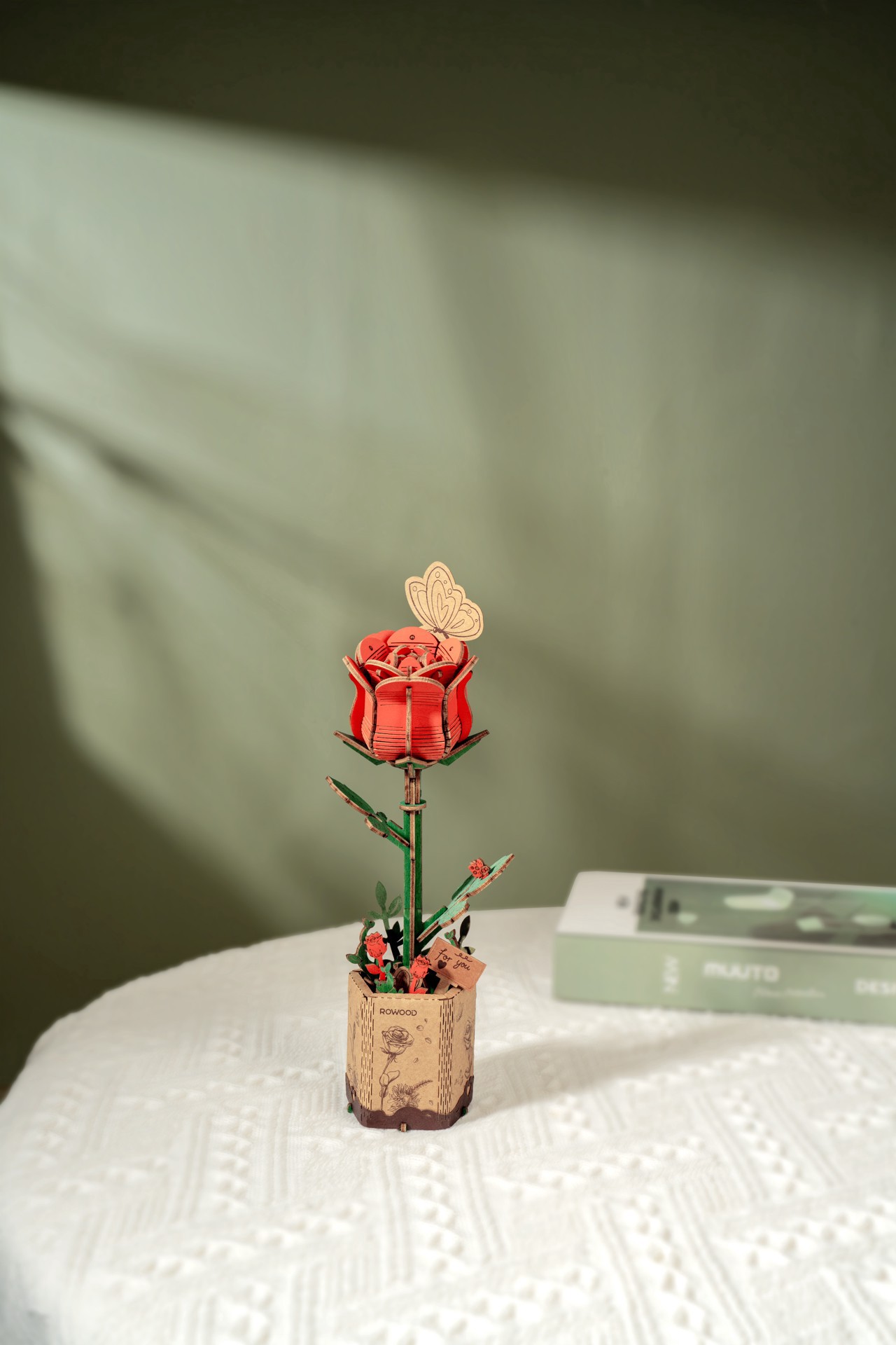 slide 4 of 4, Robotime Rowood Red Rose Wooden Bloom Craft, 3.3 in x 2.6 in x 8.3 in