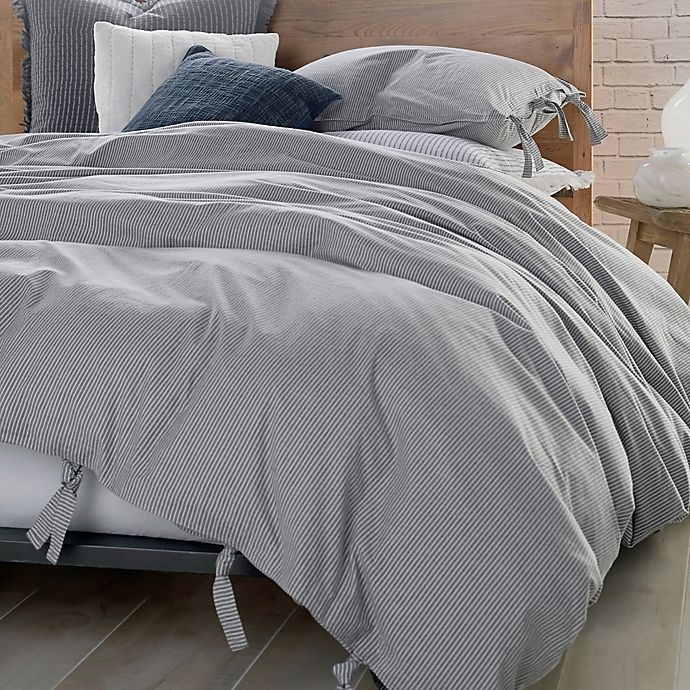 slide 2 of 5, DKNYpure Stripe Twin Duvet Cover - Grey, 1 ct