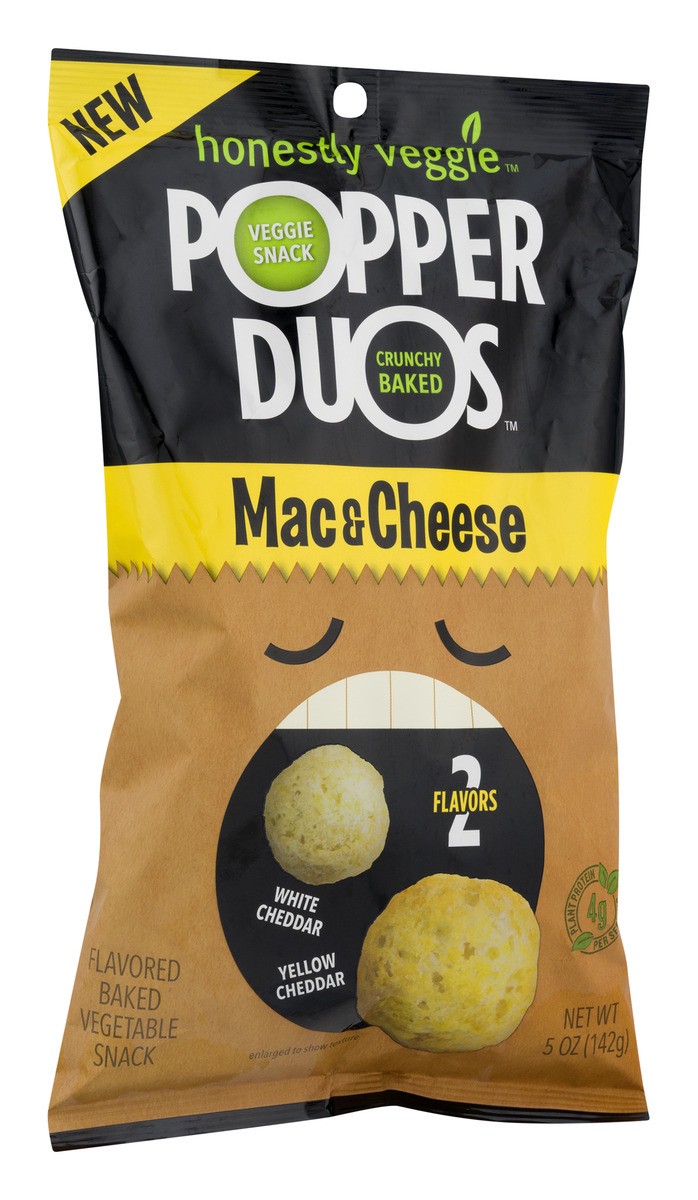 slide 2 of 11, Honestly Veggie Popper Duos Mac & Cheese Flavored Baked Vegetable Snack, 5 oz