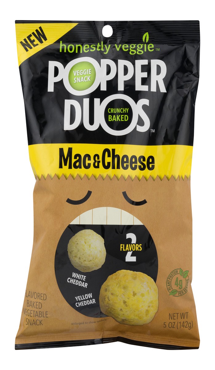 slide 1 of 11, Honestly Veggie Popper Duos Mac & Cheese Flavored Baked Vegetable Snack, 5 oz