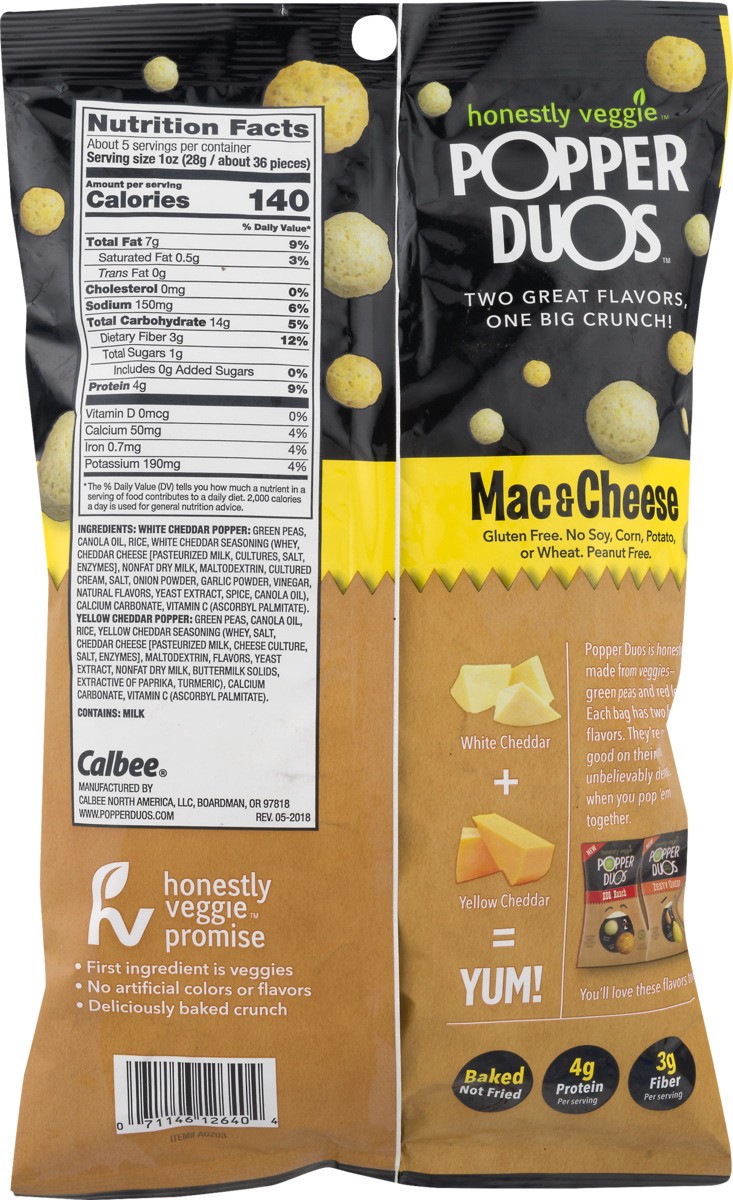 slide 11 of 11, Honestly Veggie Popper Duos Mac & Cheese Flavored Baked Vegetable Snack, 5 oz