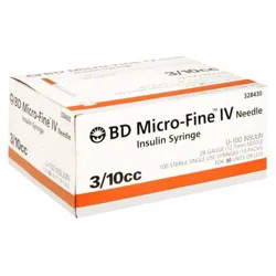 BD Micro-Fine IV 1cc 1/2" (12.7mm) Long Needle 28 Gauge Insulin Syringes
