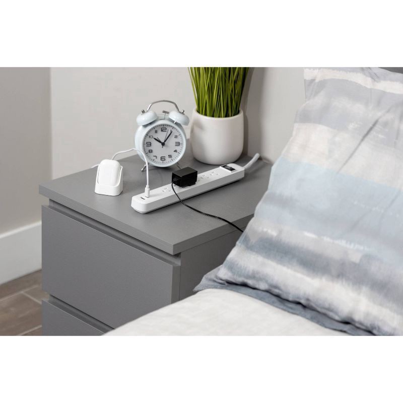 slide 2 of 8, General Electric 6-Outlet Power Strip 1 USB-A 1 USB-C 15W Shared 6' Braided Cord White, 1 ct