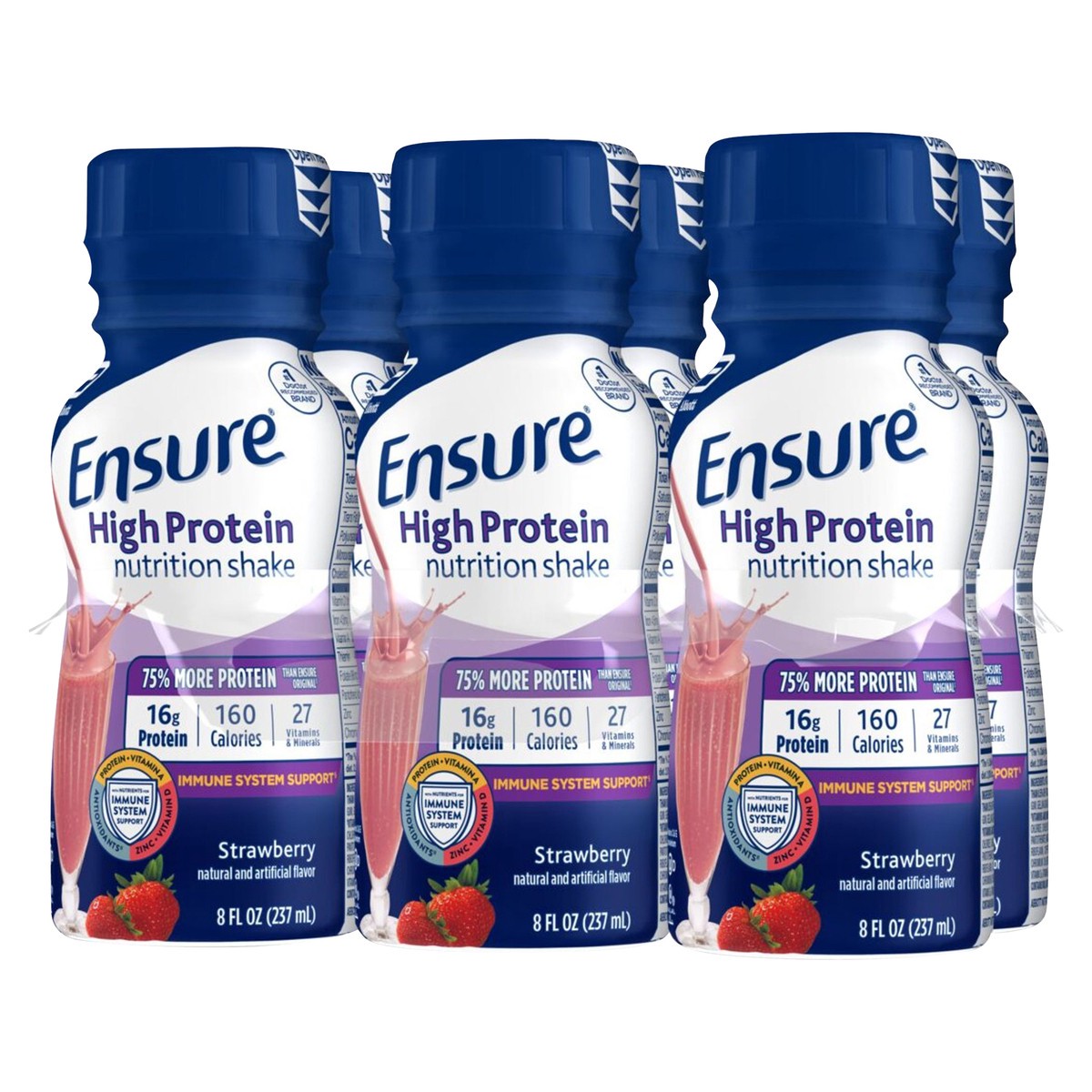 slide 3 of 5, Ensure High Protein Nutrition Shake Strawberry Ready-to-Drink 6-8 fl oz Bottles, 48 fl oz