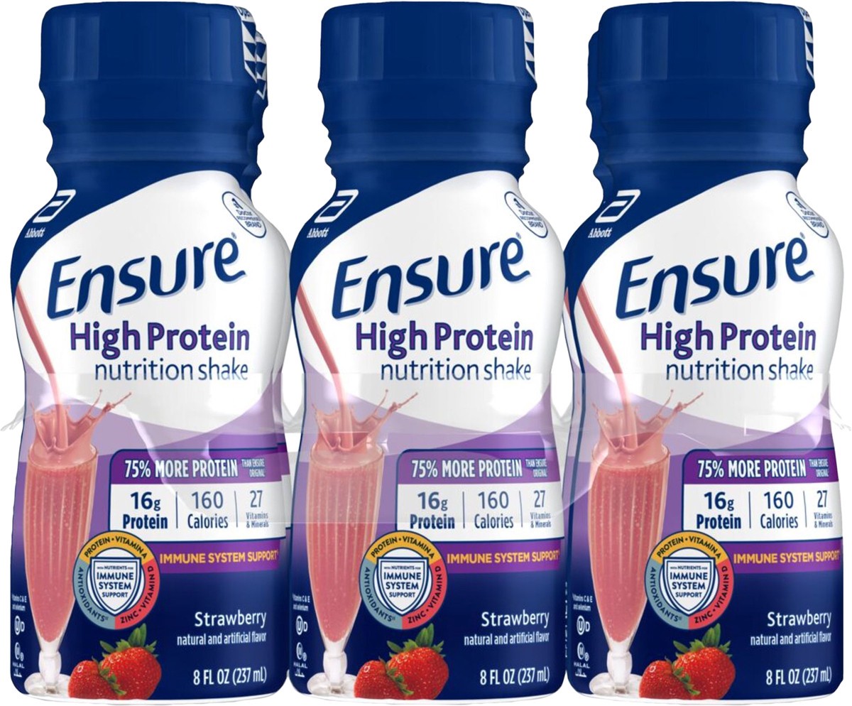 slide 4 of 5, Ensure High Protein Nutrition Shake Strawberry Ready-to-Drink 6-8 fl oz Bottles, 48 fl oz