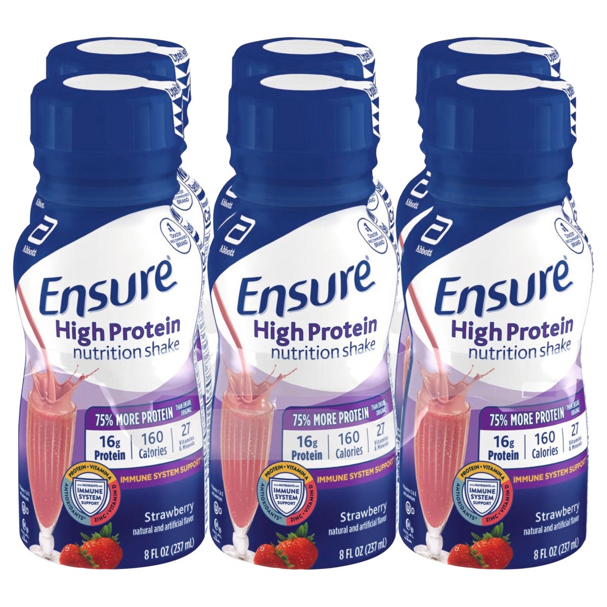 slide 1 of 5, Ensure High Protein Nutrition Shake Strawberry Ready-to-Drink 6-8 fl oz Bottles, 48 fl oz