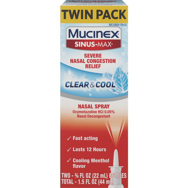 slide 1 of 1, Mucinex Sinus-Max Nasal Spray, Clear & Cool, .75 Oz, 2 Pk, 0.75 oz