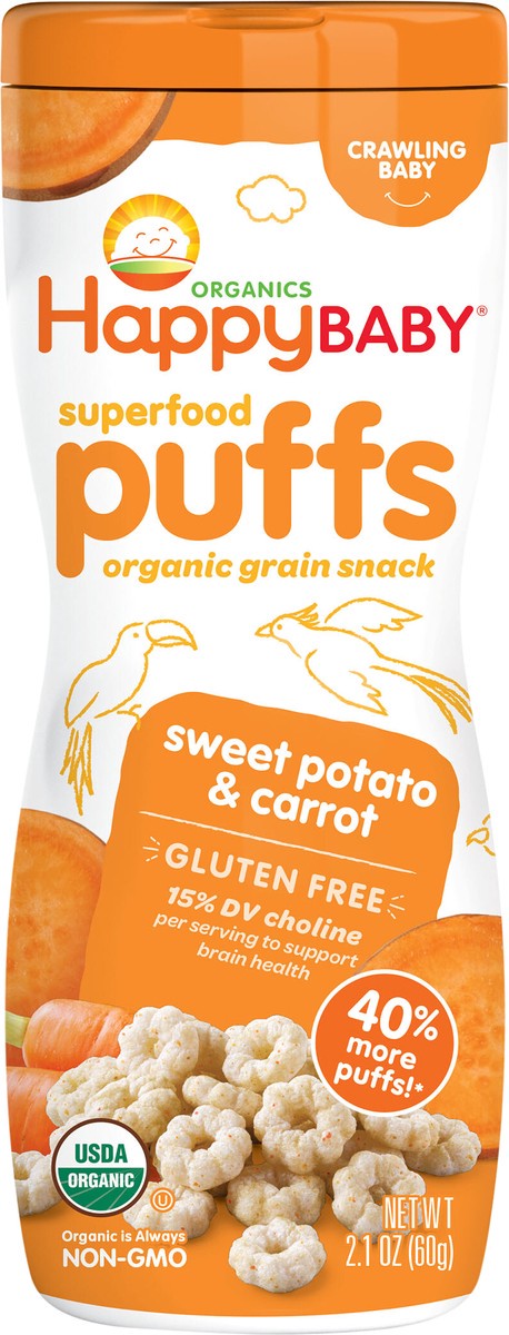 slide 4 of 7, Happy Baby Happy Family HappyBaby Sweet Potato & Carrot Superfood Baby Puffs - 2.1oz, 2.1 oz