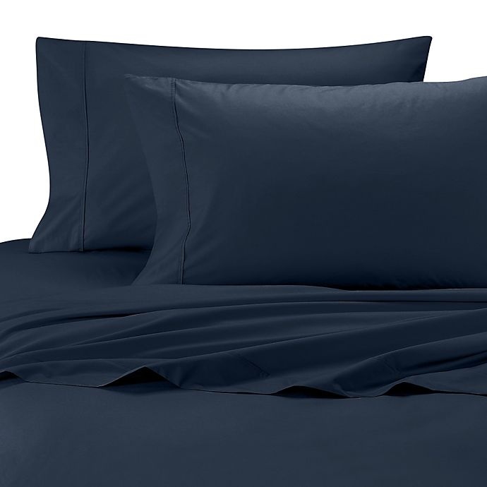 slide 1 of 1, Wamsutta Cool Touch Percale Cotton King Flat Sheet - Navy, 1 ct