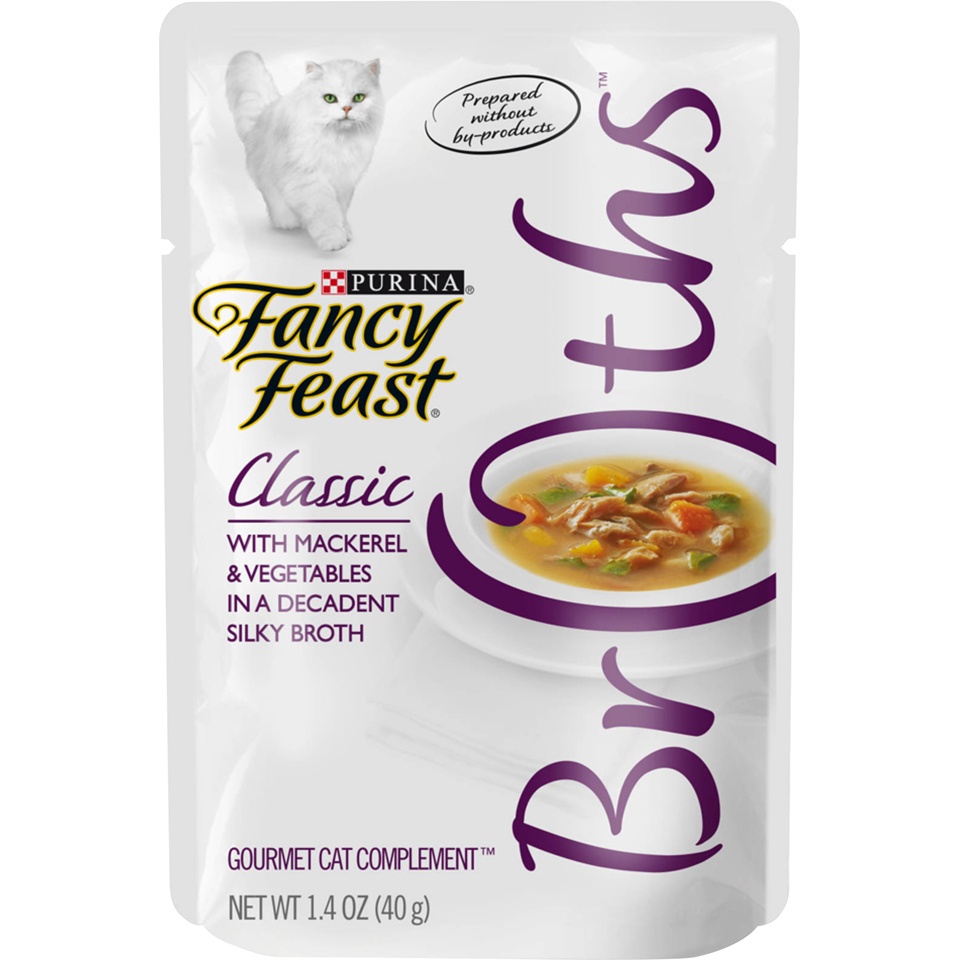 slide 1 of 1, Purina Fancy Feast Broths Classic With Mackerel Vegetables, 1.4 oz