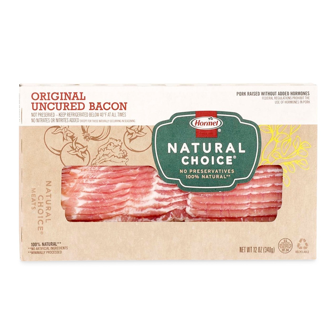 slide 1 of 8, Hormel Natural Choice Original Uncured Bacon Slices, 12 oz