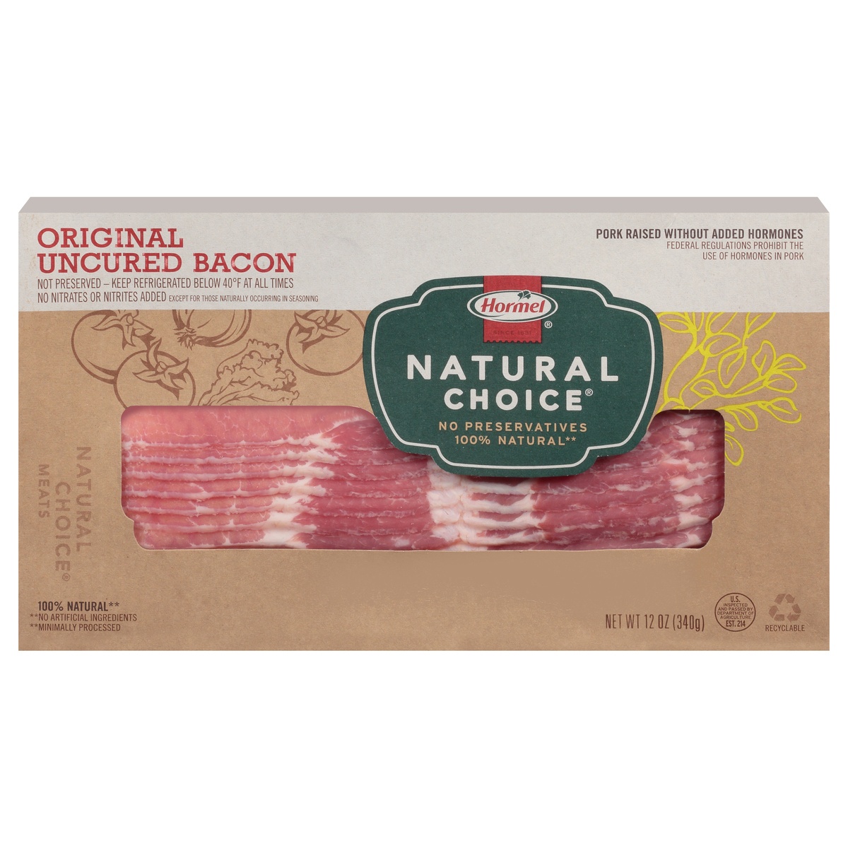 slide 1 of 1, Hormel® Natural Choice® Original Uncured Bacon 12 oz. Pack, 12 oz