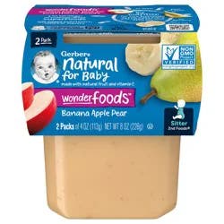Gerber Natural for Baby 2nd Foods Wonderfoods Banana Apple Pear Baby Food, 4 oz. Tubs, 2 Count