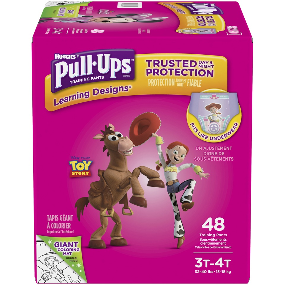 slide 1 of 1, Huggies Pull-Ups Learning Designs Day & Night Protection Training Pants for Girls - 3T/4T, 48 ct