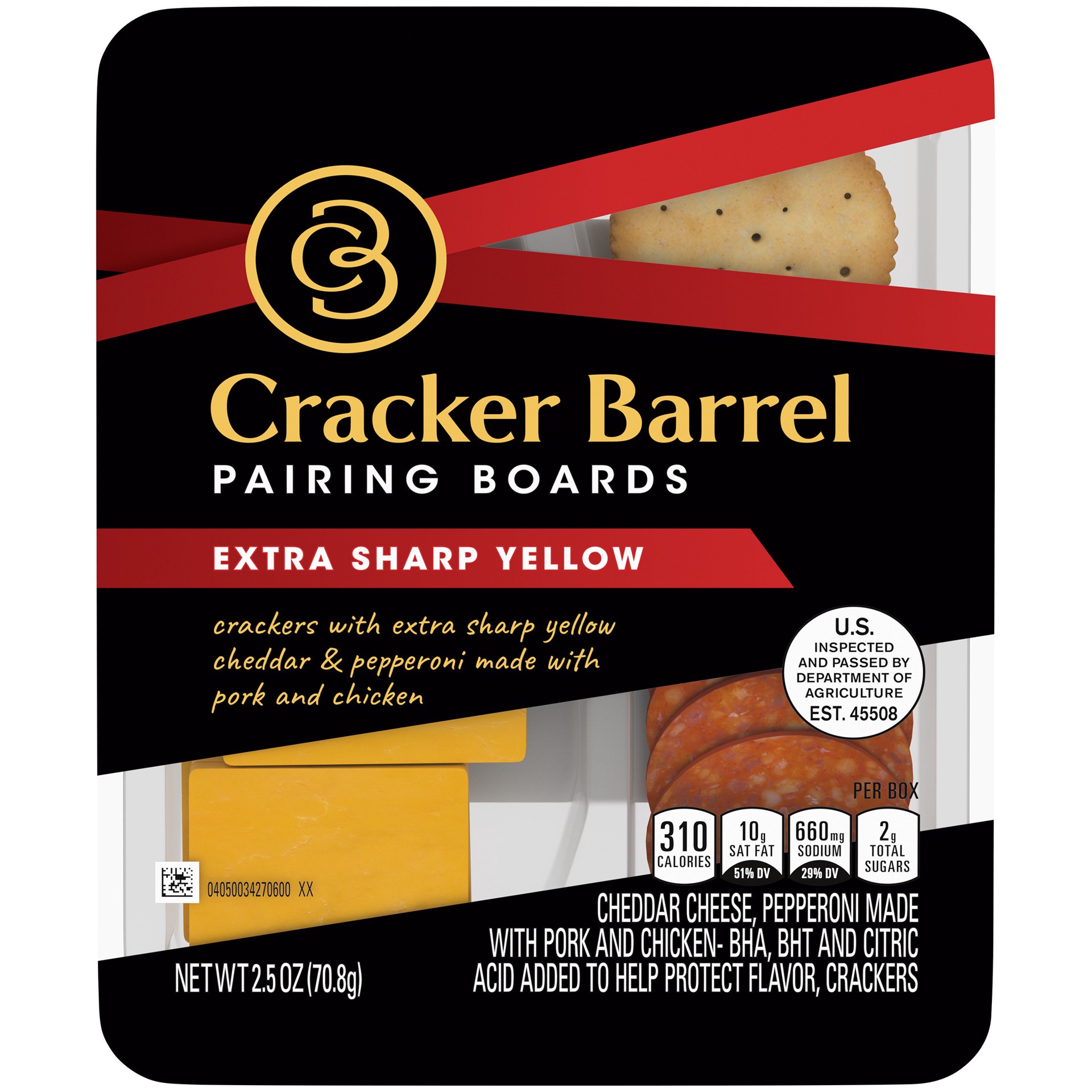 slide 1 of 8, Cracker Barrel Sharp Cheddar, Pepperoni & Crackers, 2.5 oz