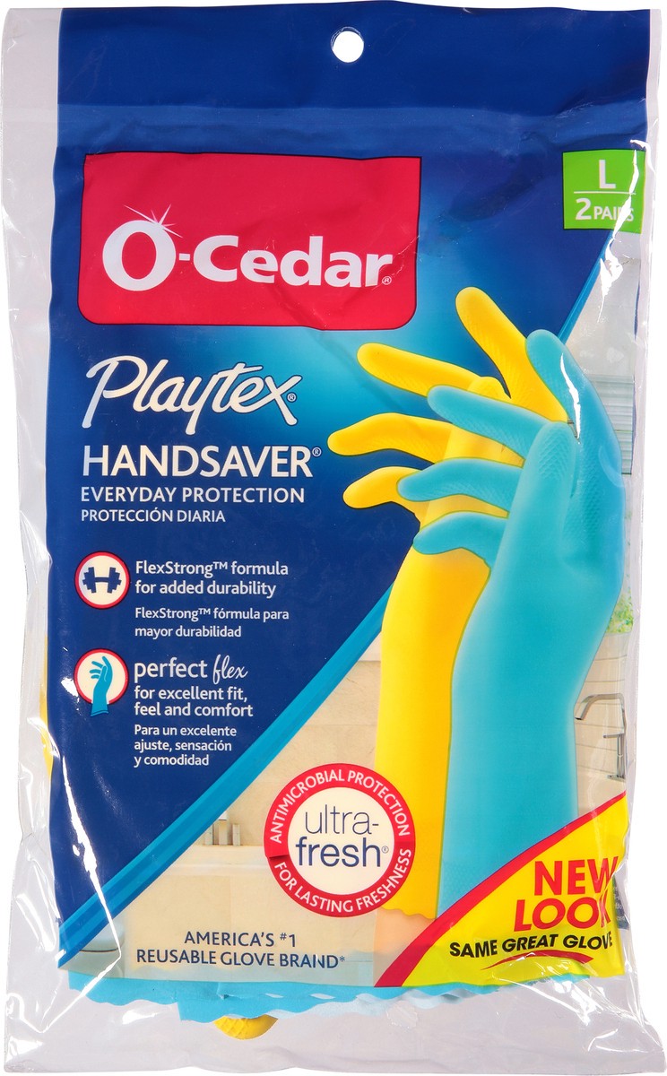 slide 1 of 10, O-Cedar Playtex Large Handsaver Gloves Large 2 ea Bag, 2 ca