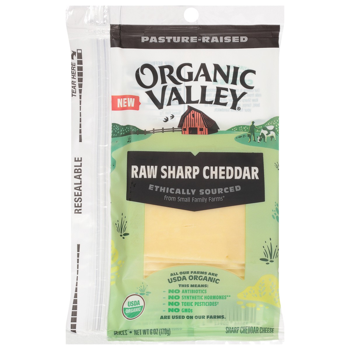 slide 1 of 11, Organic Valley Pasture-Raised Raw Sharp Cheddar Cheese Slices 6 ea, 6 ct