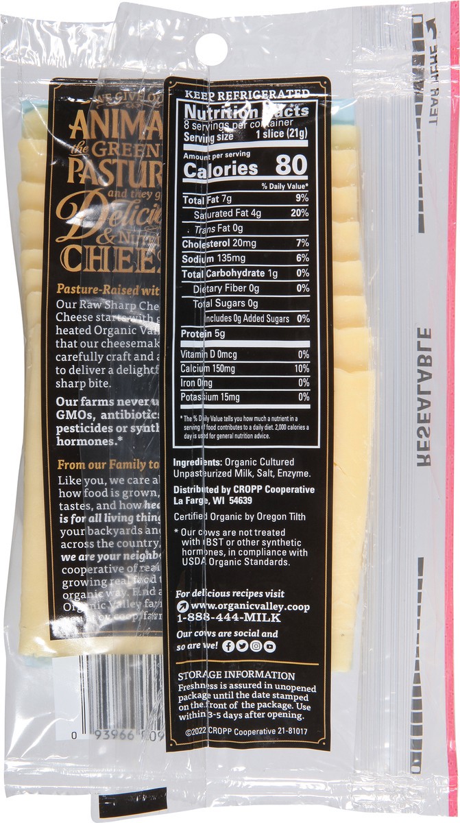 slide 11 of 11, Organic Valley Pasture-Raised Raw Sharp Cheddar Cheese Slices 6 ea, 6 ct
