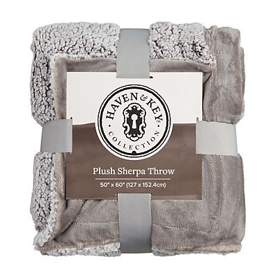 slide 1 of 1, Haven & Key Grey Bleached & Ivory Sherpa Throw, 50 in x 60 in