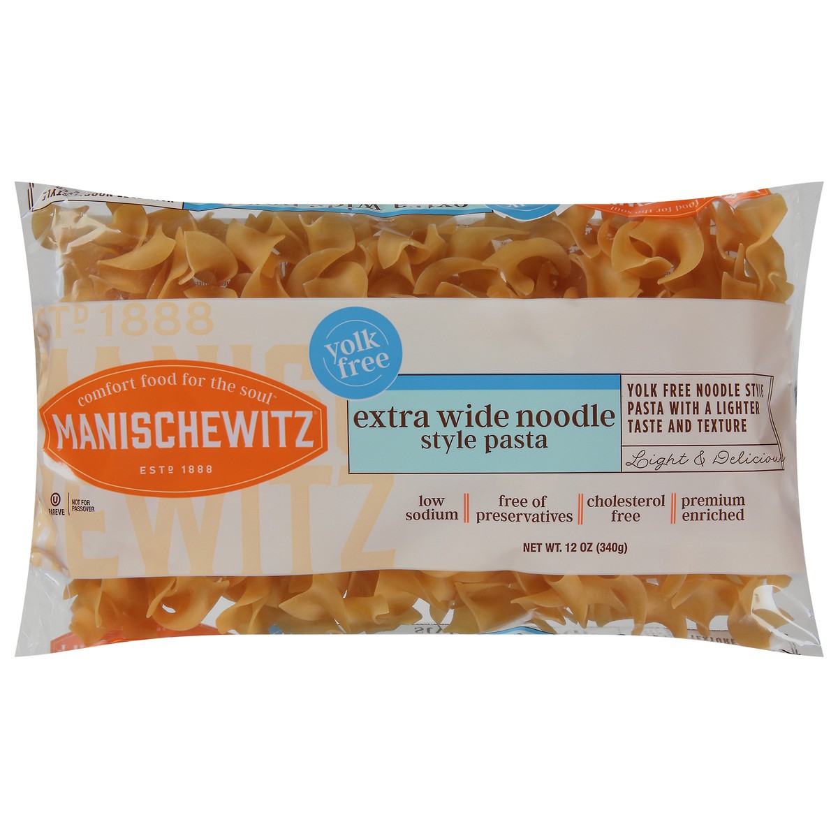 slide 1 of 12, Manischewitz Yolk Free Extra Wide Noodle Style Pasta 12 oz, 12 oz