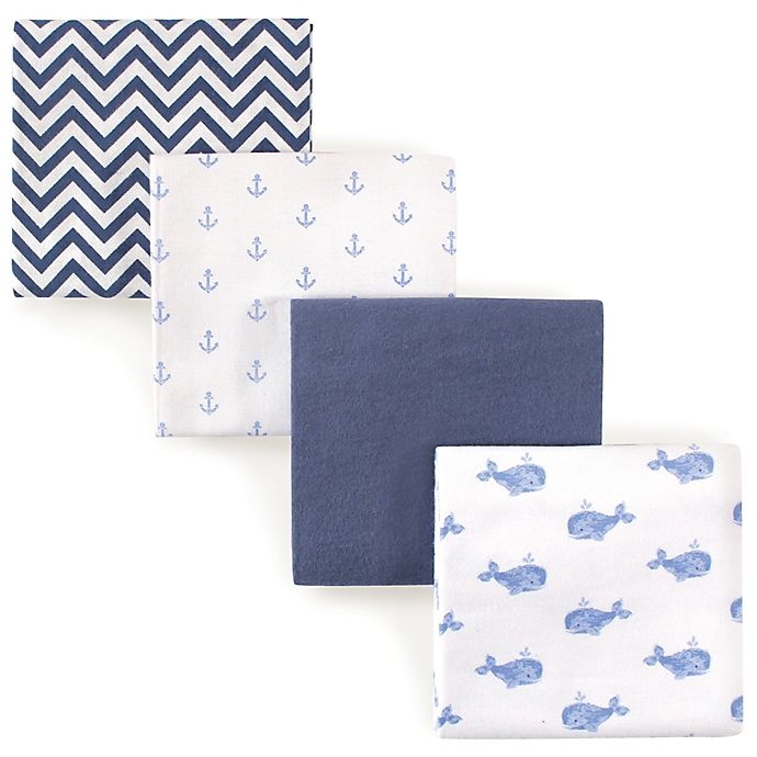 slide 1 of 1, Hudson Baby Whales Flannel Receiving Blanket Set - Blue, 4 ct