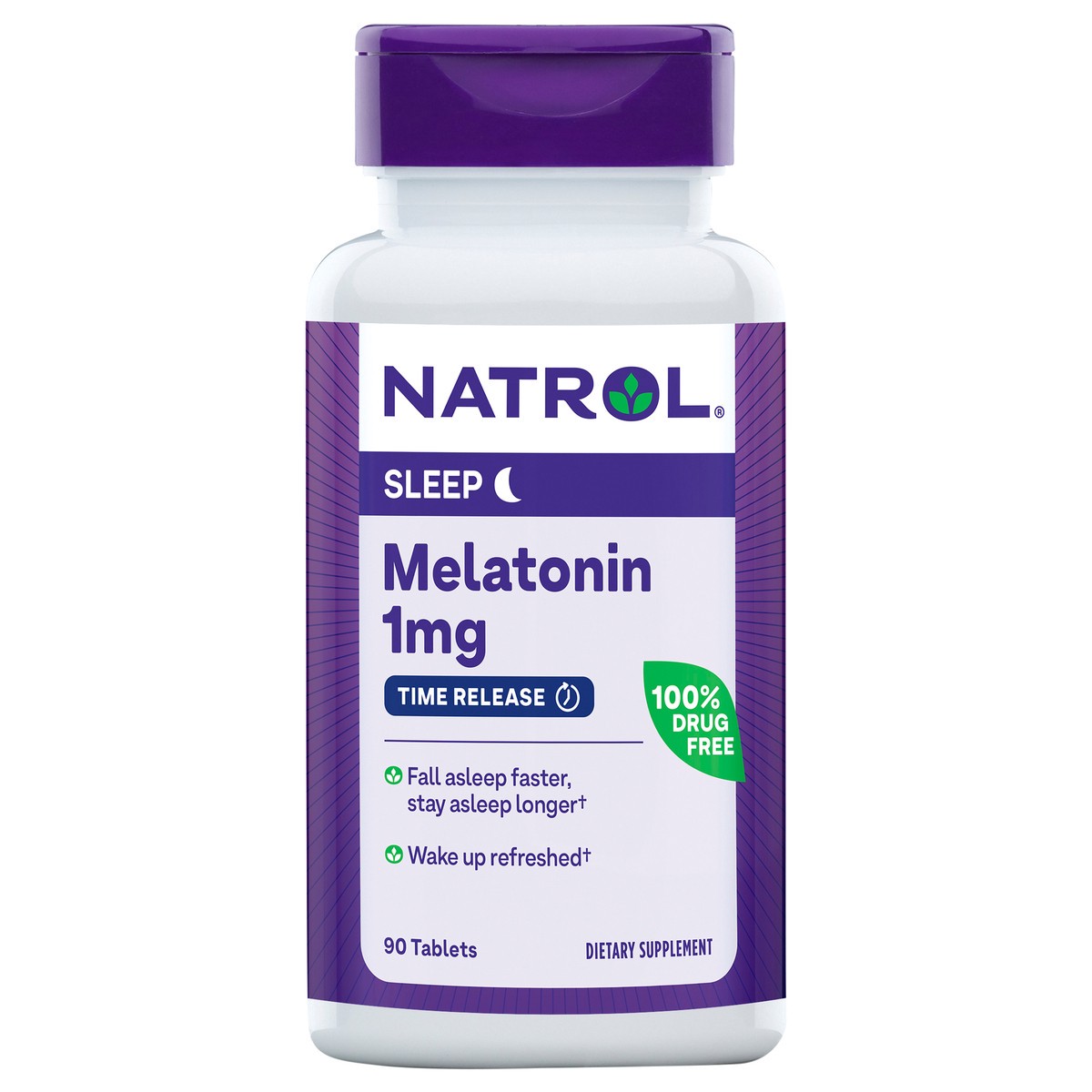 slide 1 of 2, Natrol Melatonin Time Release Sleep Aid Tablets, with Vitamin B-6, Fall Asleep Faster, Stay Asleep Longer, Dietary Supplement, Drug Free, 1mg, 90 Count, 90 ct