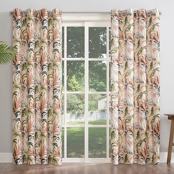 slide 1 of 7, Sun Zero Fiji Botanical Grommet Room Darkening Window Curtain Panel - Blush, 84 in