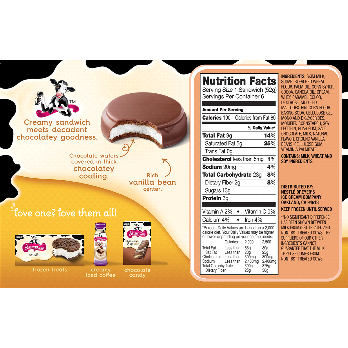 slide 2 of 2, Skinny Cow Vanilla Bean Dream Ice Cream Sandwich, 6 ct; 2.5 oz