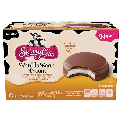 slide 1 of 2, Skinny Cow Vanilla Bean Dream Ice Cream Sandwich, 6 ct; 2.5 oz