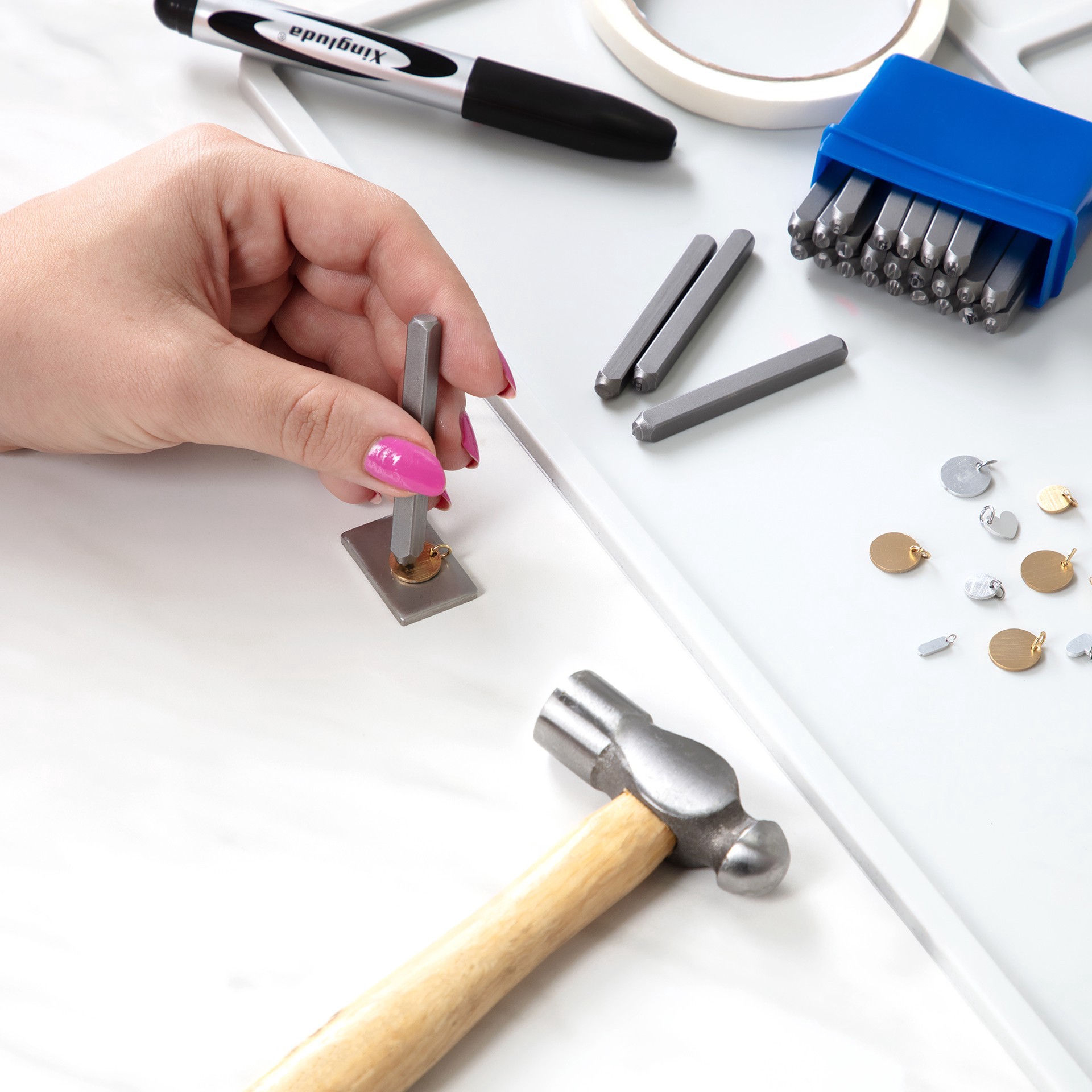 slide 16 of 18, Cousindiy Stamp & Go Jewelry Metal Jewelry Stamping Kit, 8mm x 3mm