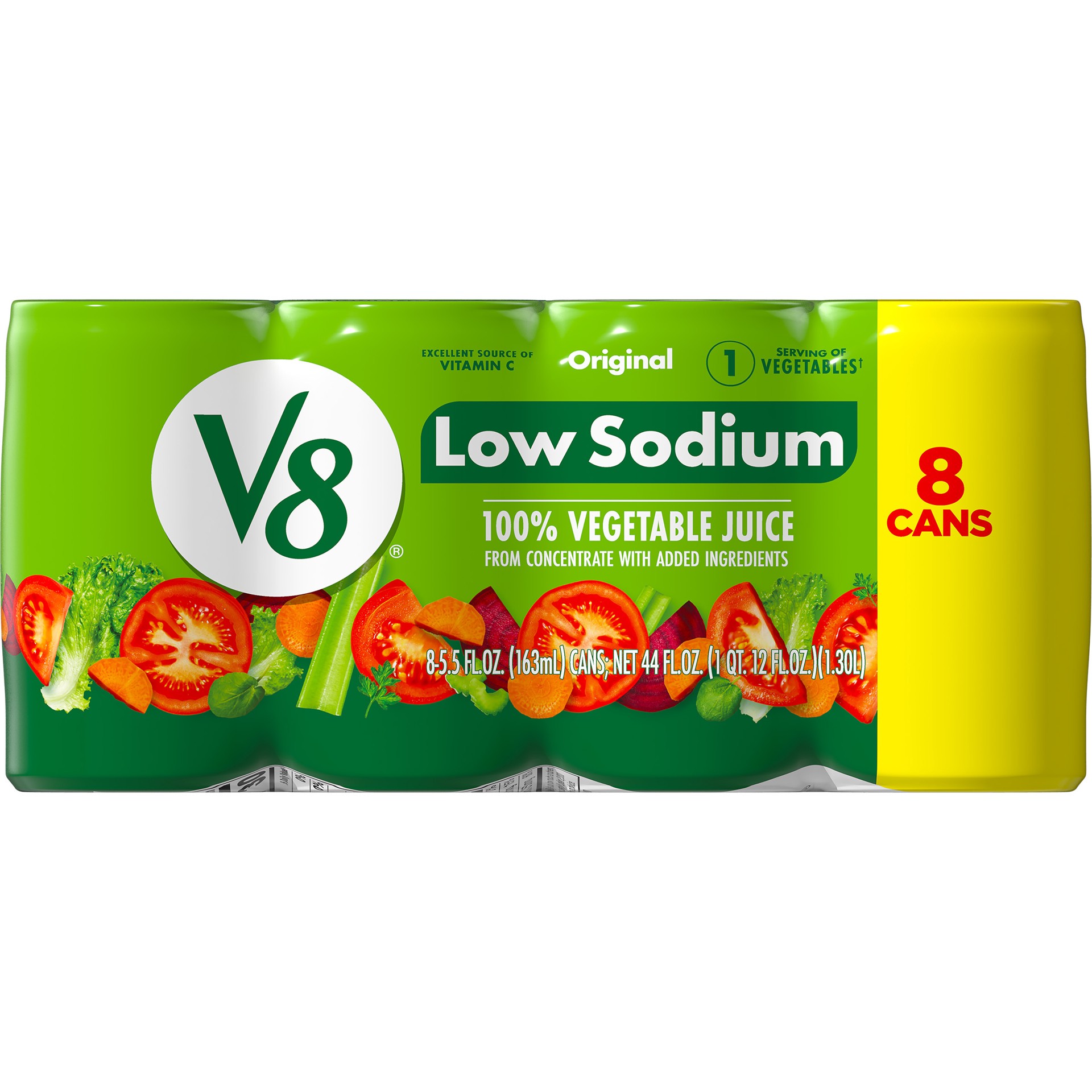 slide 3 of 5, V8 Low Sodium Original 100% Vegetable Juice, 5.5 fl oz Can (8 Pack), 44 oz