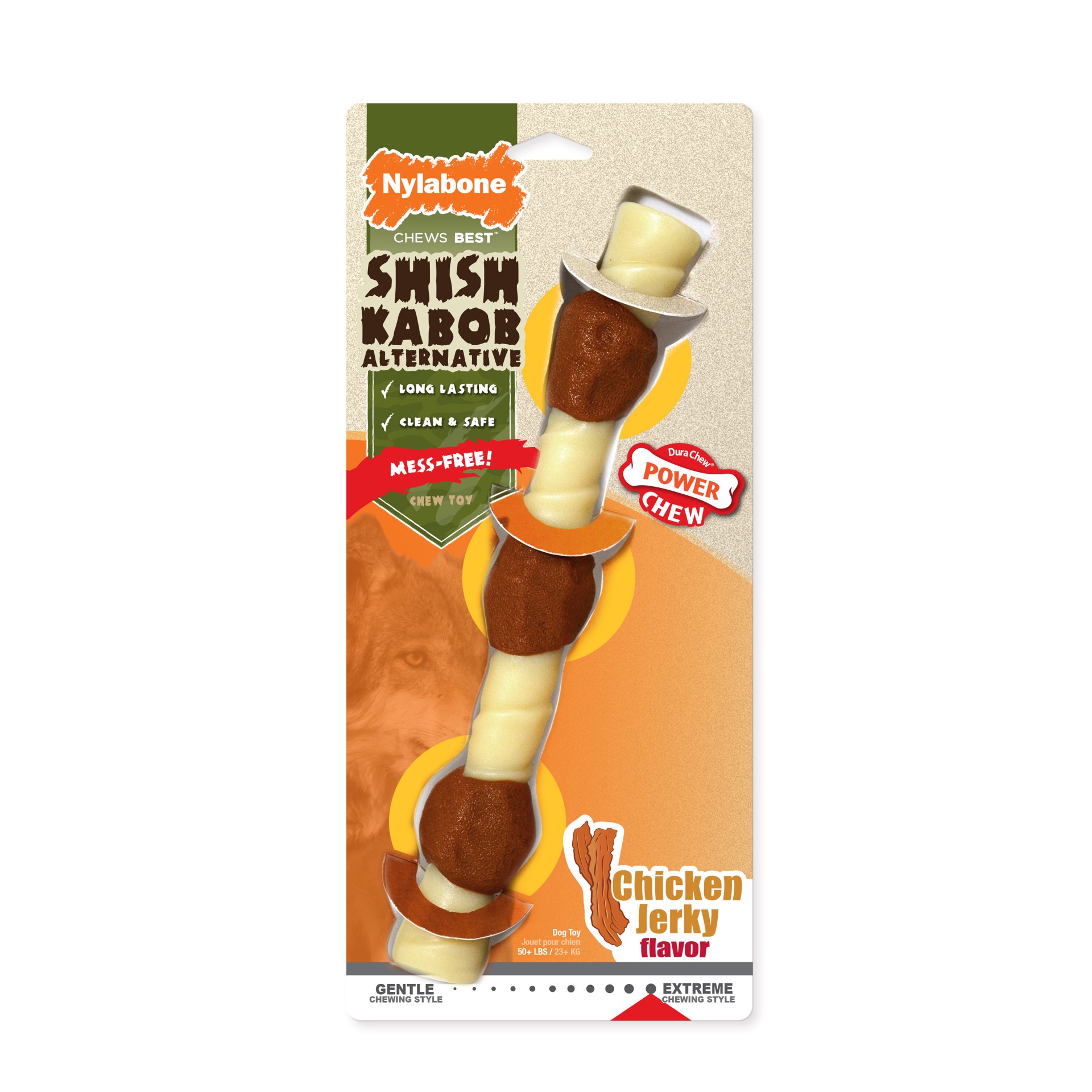 slide 1 of 10, Nylabone Power Chew Shish Kabob Alternative Nylon Chew Toy Chicken Jerky X-Large/Souper - 50+ lbs. (1 Count), 1 ct