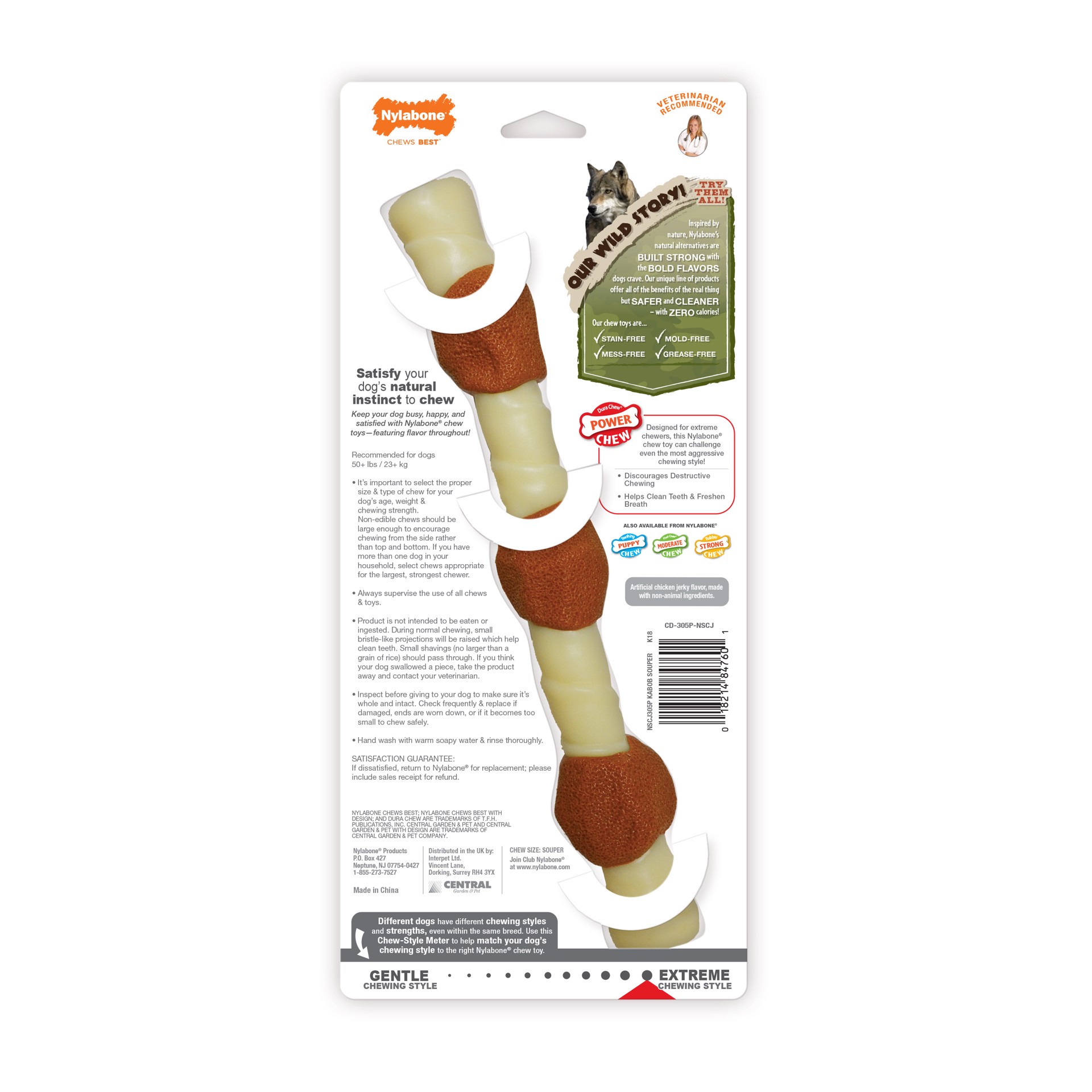 slide 5 of 10, Nylabone Power Chew Shish Kabob Alternative Nylon Chew Toy Chicken Jerky X-Large/Souper - 50+ lbs. (1 Count), 1 ct