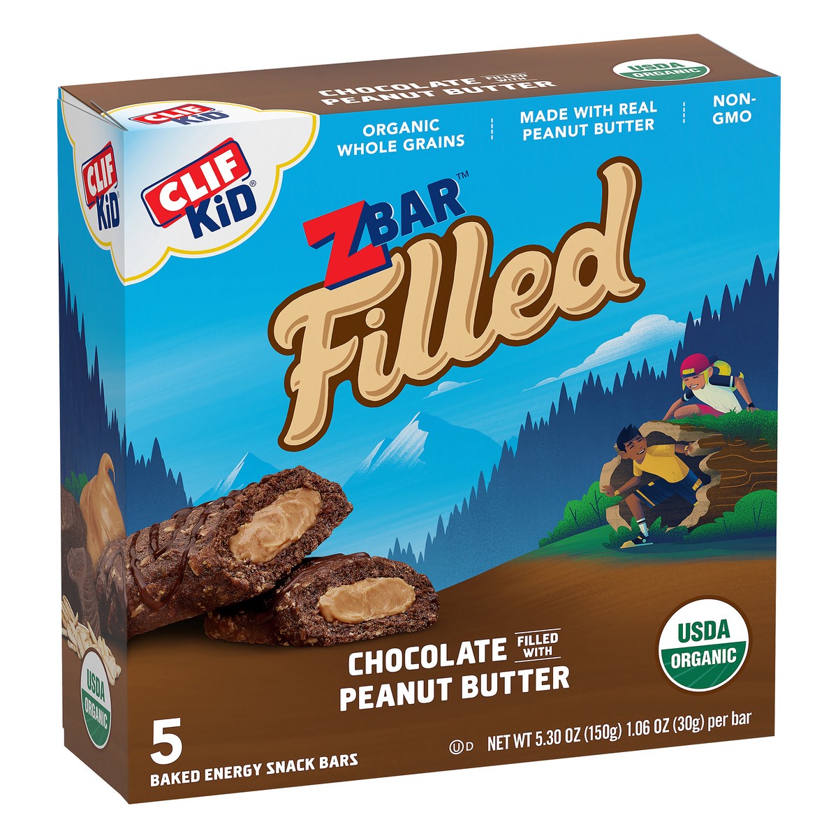 slide 2 of 10, CLIF Kid Zbar Filled With Chocolate Peanut Butter Energy Snack, 5 ct; 5.29 oz