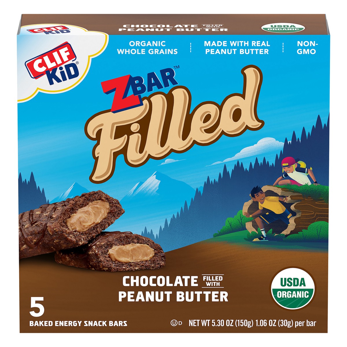 slide 1 of 10, CLIF Kid Zbar Filled With Chocolate Peanut Butter Energy Snack, 5 ct; 5.29 oz