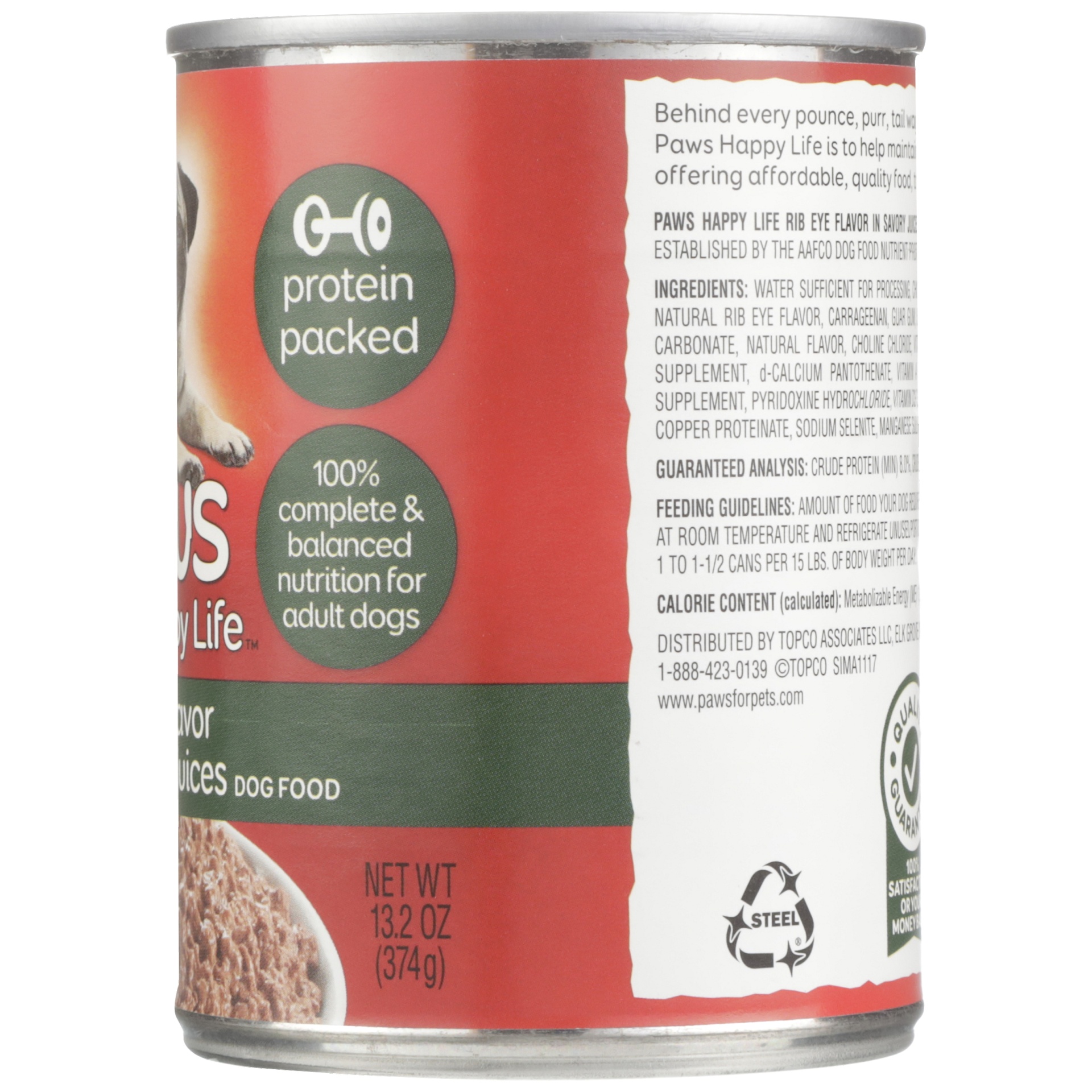 slide 4 of 6, Paws Happy Life Dog Food Can Rib Eye in Savory Juices, 13.2 oz