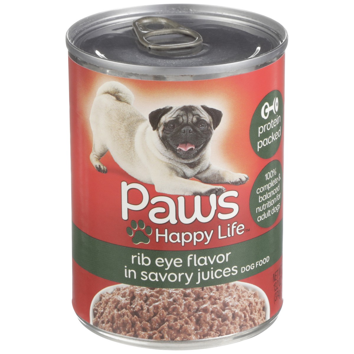 slide 1 of 11, Paws Happy Life Rib Eye Flavor In Savory Juices Dog Food, 13.2 oz