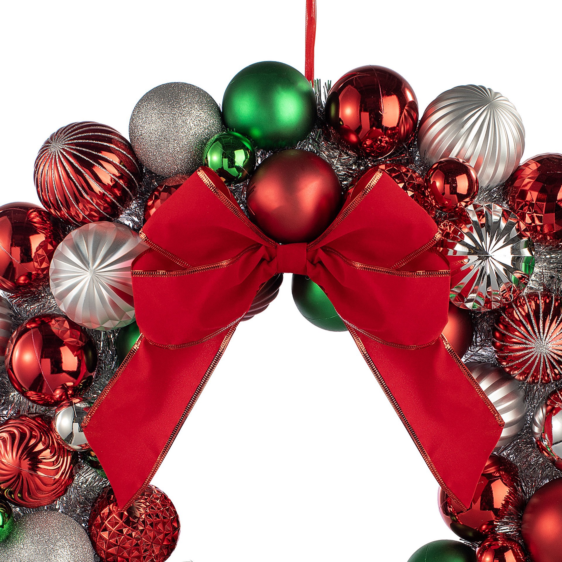 slide 6 of 6, 24" Red, Green & Silver Ornament Wreath With Bow By Ashland, 24 in
