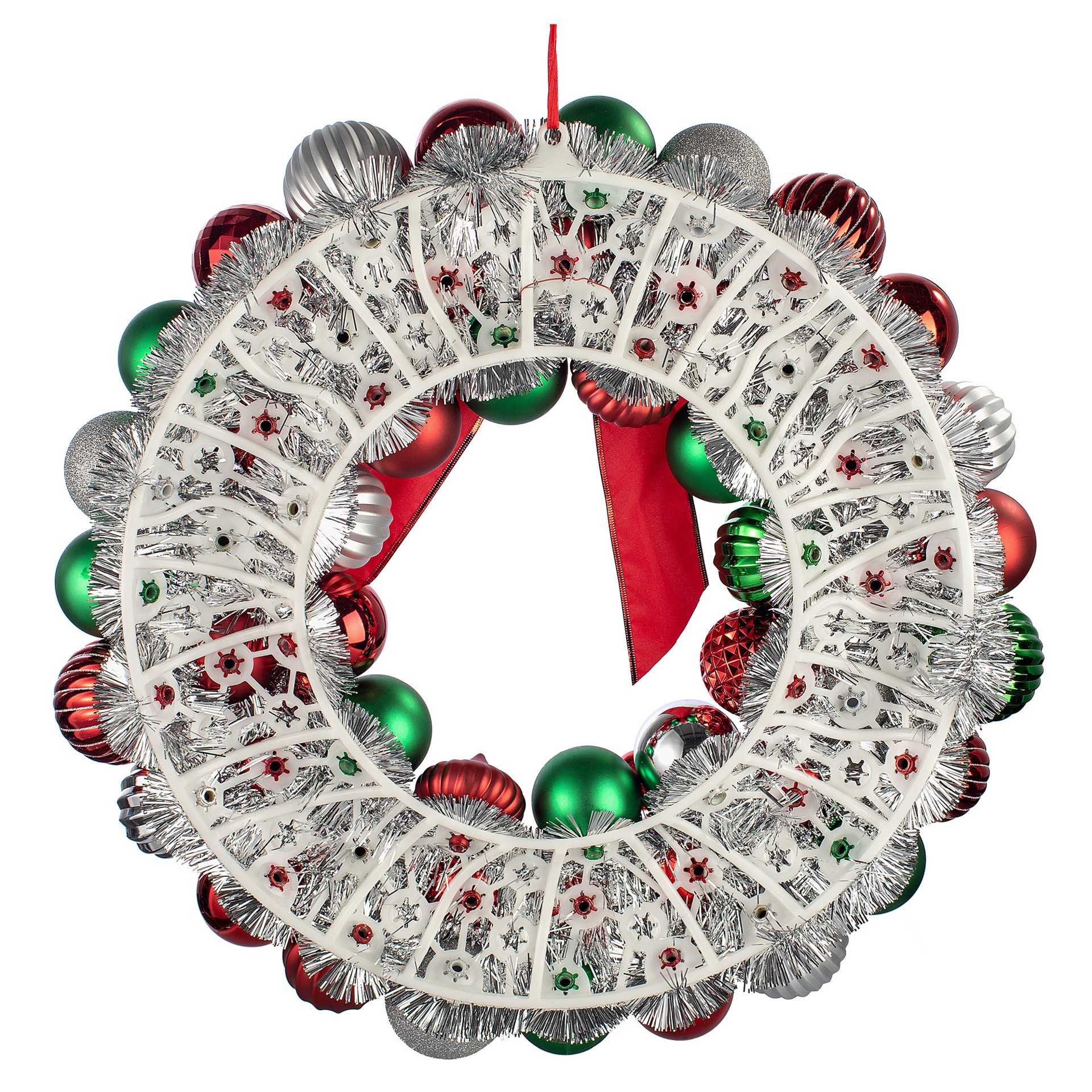 slide 3 of 6, 24" Red, Green & Silver Ornament Wreath With Bow By Ashland, 24 in