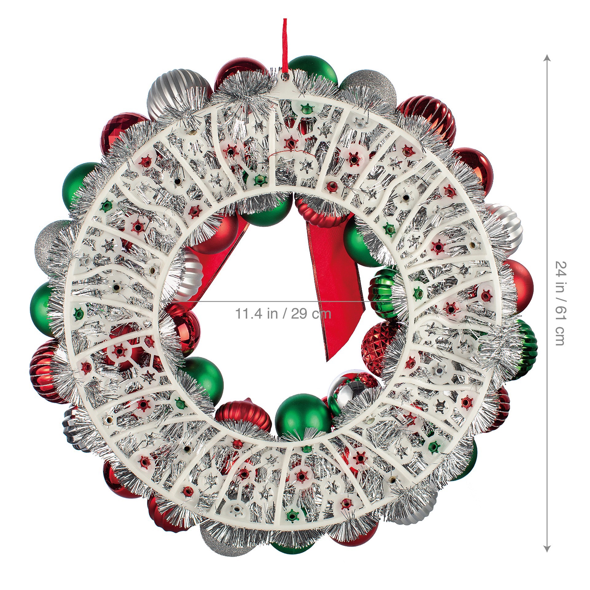 slide 4 of 6, 24" Red, Green & Silver Ornament Wreath With Bow By Ashland, 24 in