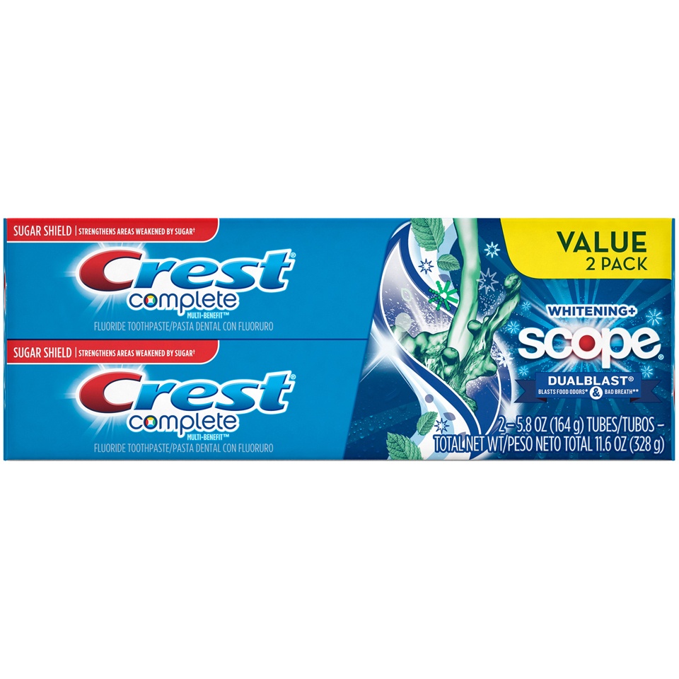 slide 1 of 1, Crest Complete Whitening + Scope Dualblast Fluoride Toothpaste 2-5.8 oz. Tubes, 11.5 oz